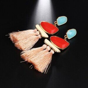 Fashion earrings jewelry geometric tassel dangle drop pink blue red gold new